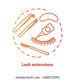 Lash extension blue concept icon. False eyelashes, permanent makeup idea thin line illustration. Cosmetology salon procedure. Red gradient vector isolated outline drawing. Editable stroke