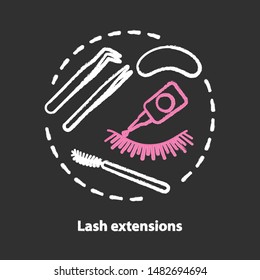 Lash extension chalk concept icon. False eyelashes and permanent makeup idea. Cosmetology salon, beauty service, beautician parlor procedure. Vector isolated chalkboard illustration