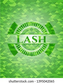 Lash green emblem with mosaic background. Vector Illustration. Detailed.