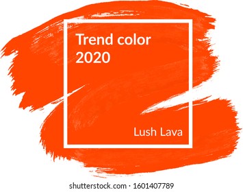 Lash lava color of the 2020 year. Eye-catching orange-red sunset shade, representing confidence. Color trend palette. Lash lava swatch paint stroke. Vector mockup for print and web design.