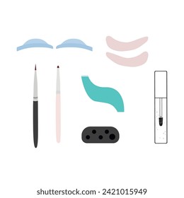 Lash lift set. Silicone rollers, helper, patches, silicone pads, brushes, pallette, eyelash serum bottle. Lash laminating, lash perm. Professional set accessorise for lifting lashes for lash makers.
