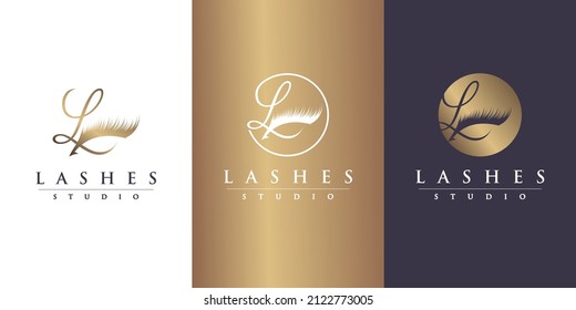 Lash logo design for beauty with letter L concept Premium Vector