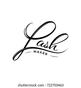 Lash maker logo. The element of the corporate style of salon eyelash extensions. Style with a stylized hand-drawn lettering, calligraphy.