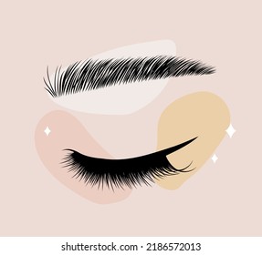 Lash maker logo. Hand drawn female eyes. Lamination and extension eyelashes. Beauty studio icon. Linear vector Illustration in trendy minimalist style.