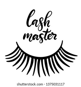 Lash master lettering vector illustration for beauty salon, fashion blog, logo, false eyelashes extensions maker, brow master, professional makeup artist. EPS10