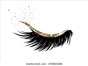 lashe with golden glitter hand drawn design vector 