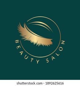 Lashes golden logo. Beauty salon logo. Vector isolated illustration