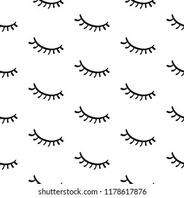 Lashes handdrawn seamless pattern in minimalistic style