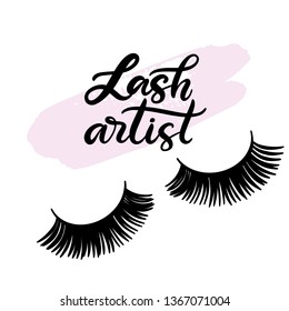 Lashes lettering vector illustration for beauty salon, fashion blog, logo, false eyelashes extensions maker, brow master, professional makeup artist. EPS10