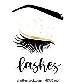 Lashes lettering. Vector illustration of lashes. For beauty salon, lash extensions maker, brow master.