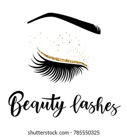 Lashes lettering. Vector illustration of beauty lashes. For beauty salon, lash extensions maker, brow master.