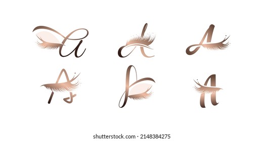 Lashes logo with creative letter A design Premium Vector