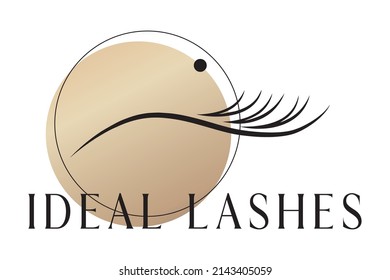 Lashes logo with golden circle, vector isolated objects