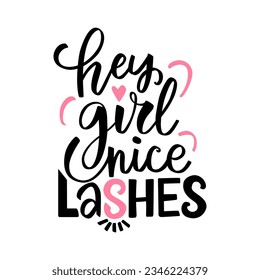 Lashes Qquote. Calligraphy phrase for girls, woman, beauty salon, lash extensions maker, decorative cards, beauty blogs. Stylish vector makeup drawing.