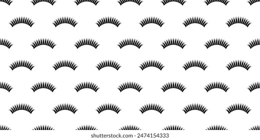 Lashes seamless background vector illustration. Black and white eyelashes template print with closed female eyes. Beauty, fashion, makeup pattern. Cute girly wallpaper for lamination, extension cards