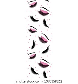 Lashes Seamless Border Vector Pattern with glitter effect