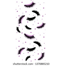 Lashes Seamless Vector Pattern Border with glitter effect