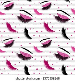 Lashes Seamless Vector Pattern with glitter effect