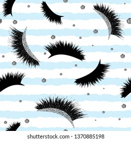 Lashes Seamless Vector Pattern with glitter effect