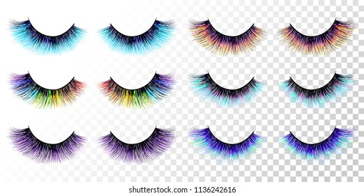 Lashes set. False eyelashes collection. Trendy colors. Blue. Pink. Purple. Mermaid lashes. Extension. Woman. Female. False lashes colors. Beauty. Cosmetic. Make up. Mascara. Beauty products design.