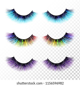 Lashes set. False eyelashes collection. Trendy colors. Blue. Pink. Purple. Mermaid lashes. Extension. Woman. Female. Beauty. Cosmetic. Make up. Mascara. Beauty products design.