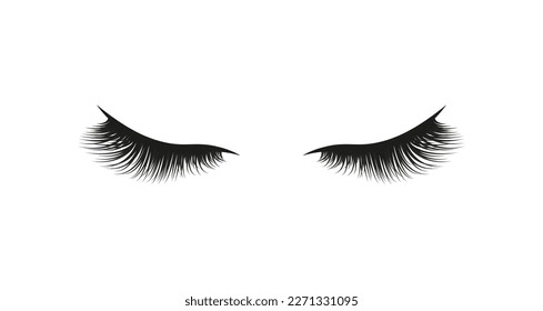 lashes vector Illustration. Clossed eyelashes graphic symbol logo for extension services emblem. black icon isolated on a white background. concept of makeup, beauty salons, lamination cards, designs.