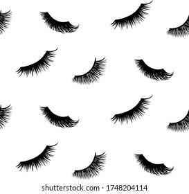 Lashes Vector seamless pattern. Closed eyes background. Repeat fashion illustration for girls, woman, fabric, t-shirt print, wrapping. Makeup design isolated on white.