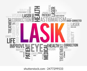 LASIK commonly referred to as laser eye surgery or laser vision correction, word cloud concept for presentations and reports