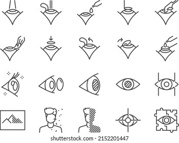 LASIK Eye Surgery Line Icon Set. Included The Icons As Laser,  PRK, ReLEx SMILE, Vision, View, And More.