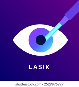 LASIK laser eye surgery. Correction of vision issues like nearsightedness, farsightedness, and astigmatism. Safe painless procedure reshapes the cornea, human eye anatomical flat vector illustration
