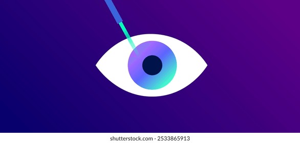 LASIK laser eye surgery. Correction of vision issues like nearsightedness, farsightedness, and astigmatism. Safe painless procedure reshapes the cornea, human eye anatomical flat vector illustration