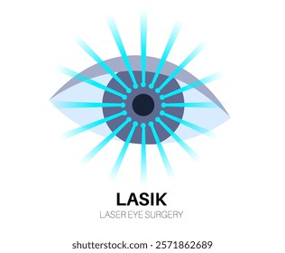 LASIK laser eye surgery. Correction of vision issues like nearsightedness, farsightedness, and astigmatism. Safe painless procedure reshapes the cornea, human eye anatomical flat vector illustration