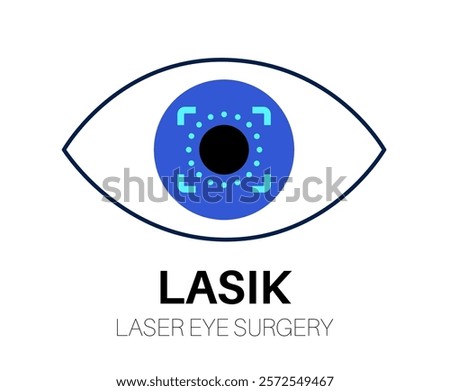 LASIK laser eye surgery. Correction of vision issues like nearsightedness, farsightedness, and astigmatism. Safe painless procedure reshapes the cornea, human eye anatomical flat vector illustration