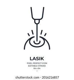 Lasik laser eye surgery editable stroke outline icon isolated on white background flat vector illustration. Pixel perfect. 64 x 64.