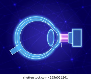 LASIK laser eye surgery poster. Correction of vision issues nearsightedness, farsightedness, astigmatism. Safe painless procedure, reshapes cornea, human eye anatomical vector medical illustration.