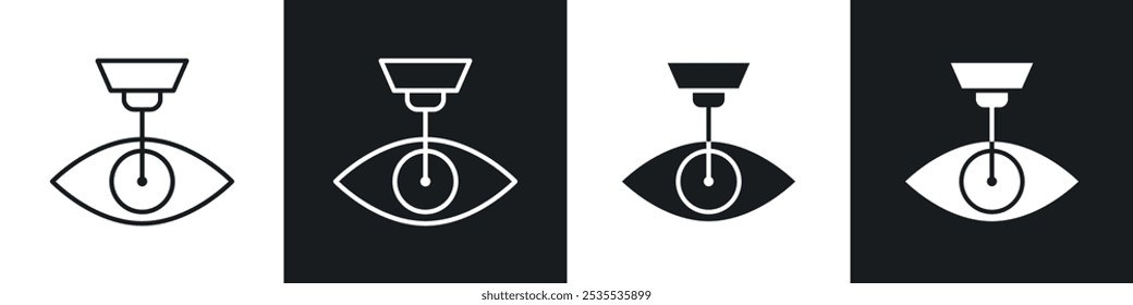 Lasik laser olho cirurgia ícone vetorial definido em preto e branco. Ilustração de EPS 10