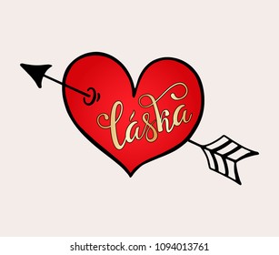 Laska lettering, translate from Czech: Love. Phrase for Valentine's day. Hand draw vector lettering design. 