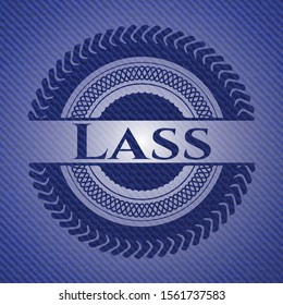 Lass  badge with jean texture. Vector Illustration. Detailed.