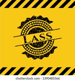 Lass  black grunge emblem with yellow background. Vector Illustration. Detailed.