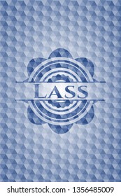 Lass  blue emblem with geometric pattern.