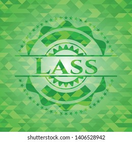 Lass  green emblem with mosaic background. Vector Illustration. Detailed.