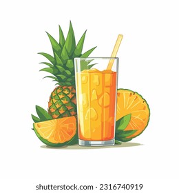 lass of pineapple juice vector 2d flat color