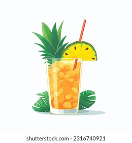 lass of pineapple juice vector 2d flat color