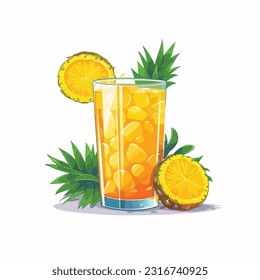 lass of pineapple juice vector 2d flat color