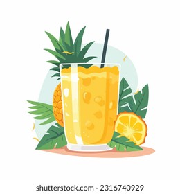 lass of pineapple juice vector 2d flat color