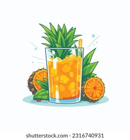 lass of pineapple juice vector 2d flat color