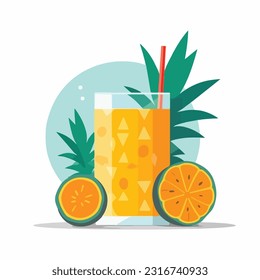 lass of pineapple juice vector 2d flat color