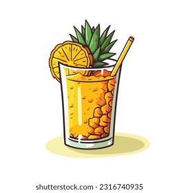 lass of pineapple juice vector 2d flat color