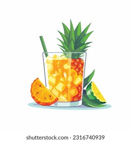 lass of pineapple juice vector 2d flat color