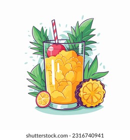 lass of pineapple juice vector 2d flat color